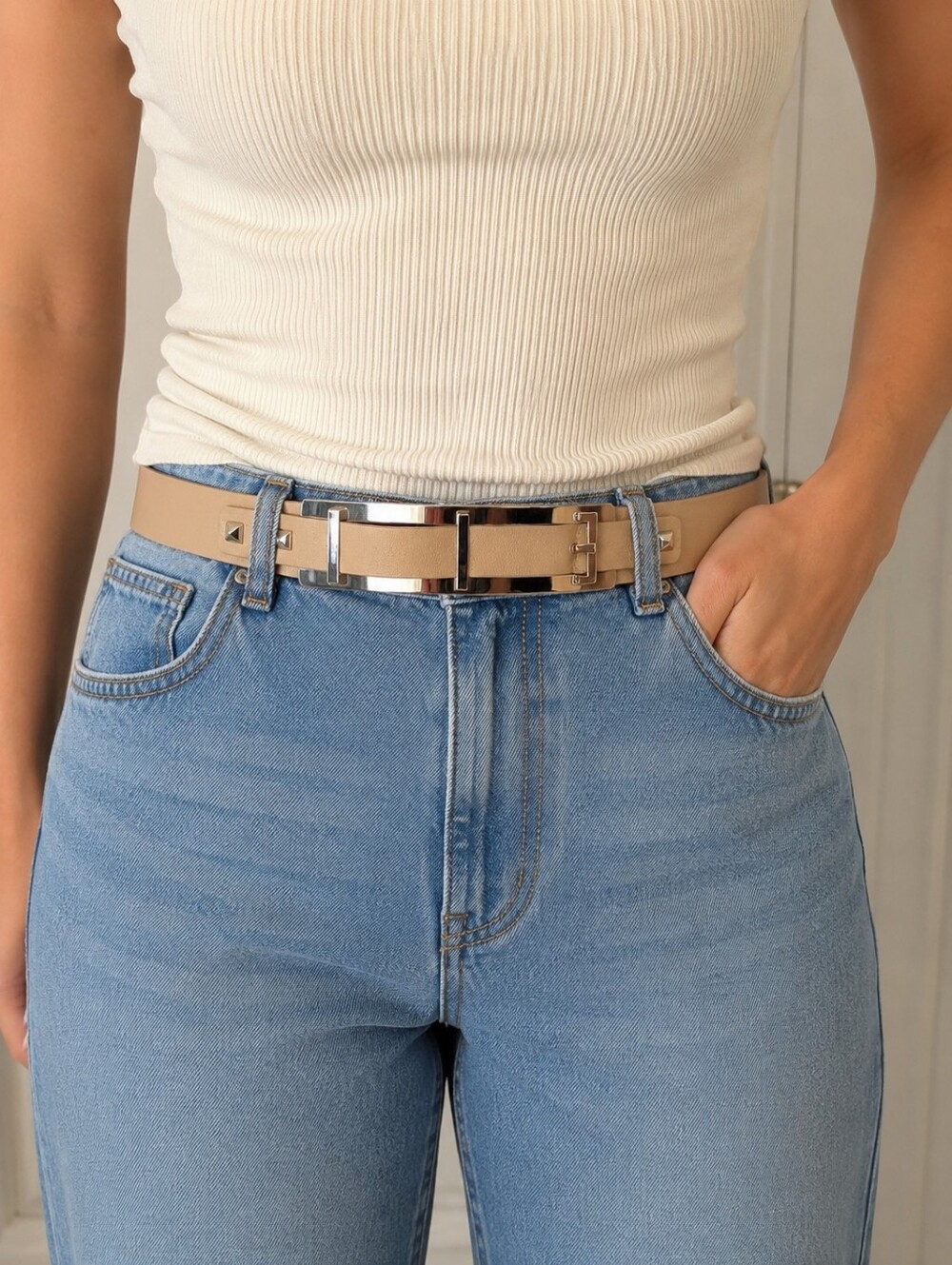 MARCIANO GENUINE LEATHER NUDE WAIST BELT